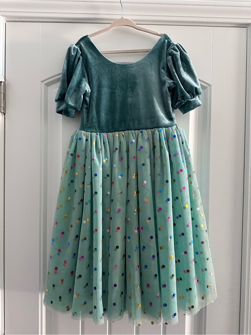 Ollie Jay EUC Girls' Mint Green Velvet & Confetti Tulle Party Dress SZ 8